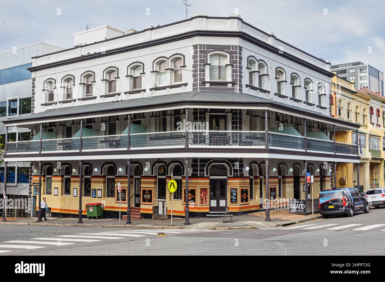 The Grand Hotel on the corner of Church Street and Bolton Street - Newcastle, NSW, Australia Stock Photo