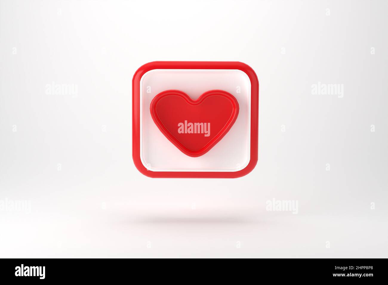 Red heart with blank white speech bubble pin isolated on light blue background ,3D rendering Stock Photo