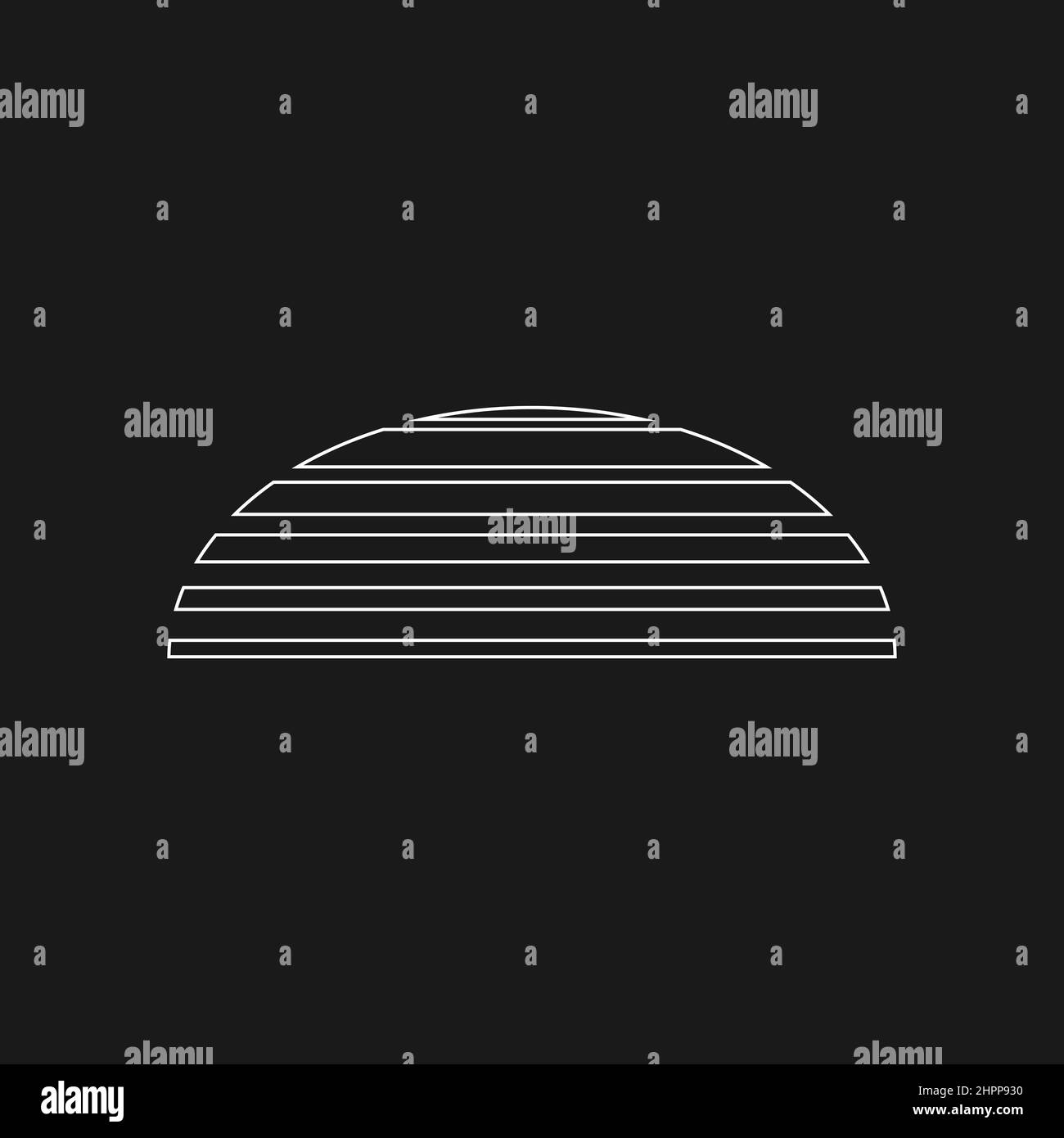 Retrowave linear sun 1980s style. Synthwave black and white outline sun, sunrise or sunset with stripes. Design element for retrowave style projects Stock Vector