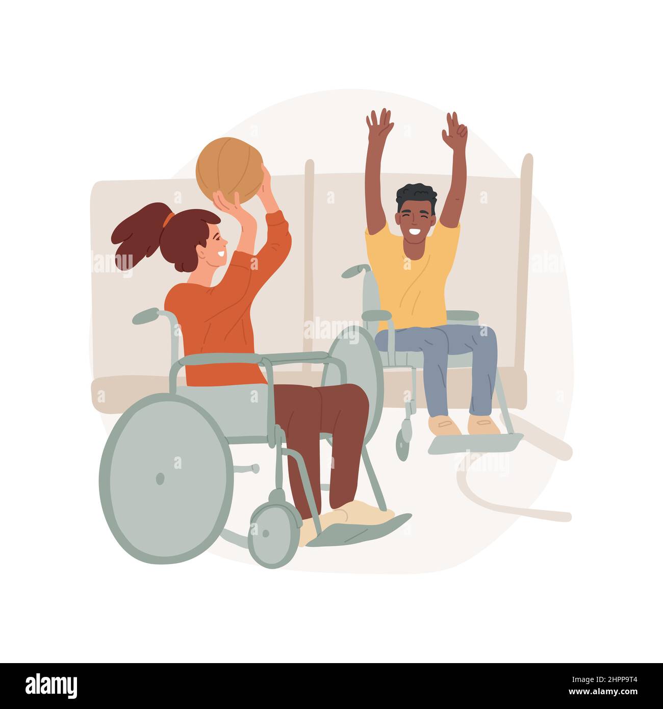 Basketball abstract concept vector illustration. Disabled kid in a