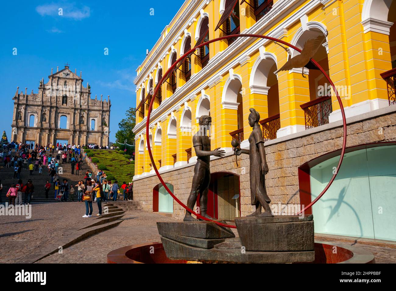 The famous ruins of seventeenth century St. Paul's cathedral. Ruinas do Sao Paulo., Macau, China. Stock Photo