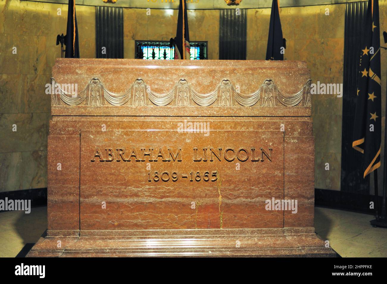 Springfield, Illinois, USA. Abraham Lincoln's tomb site, the final resting place of Abraham Lincoln at Lincoln's Tomb. Stock Photo