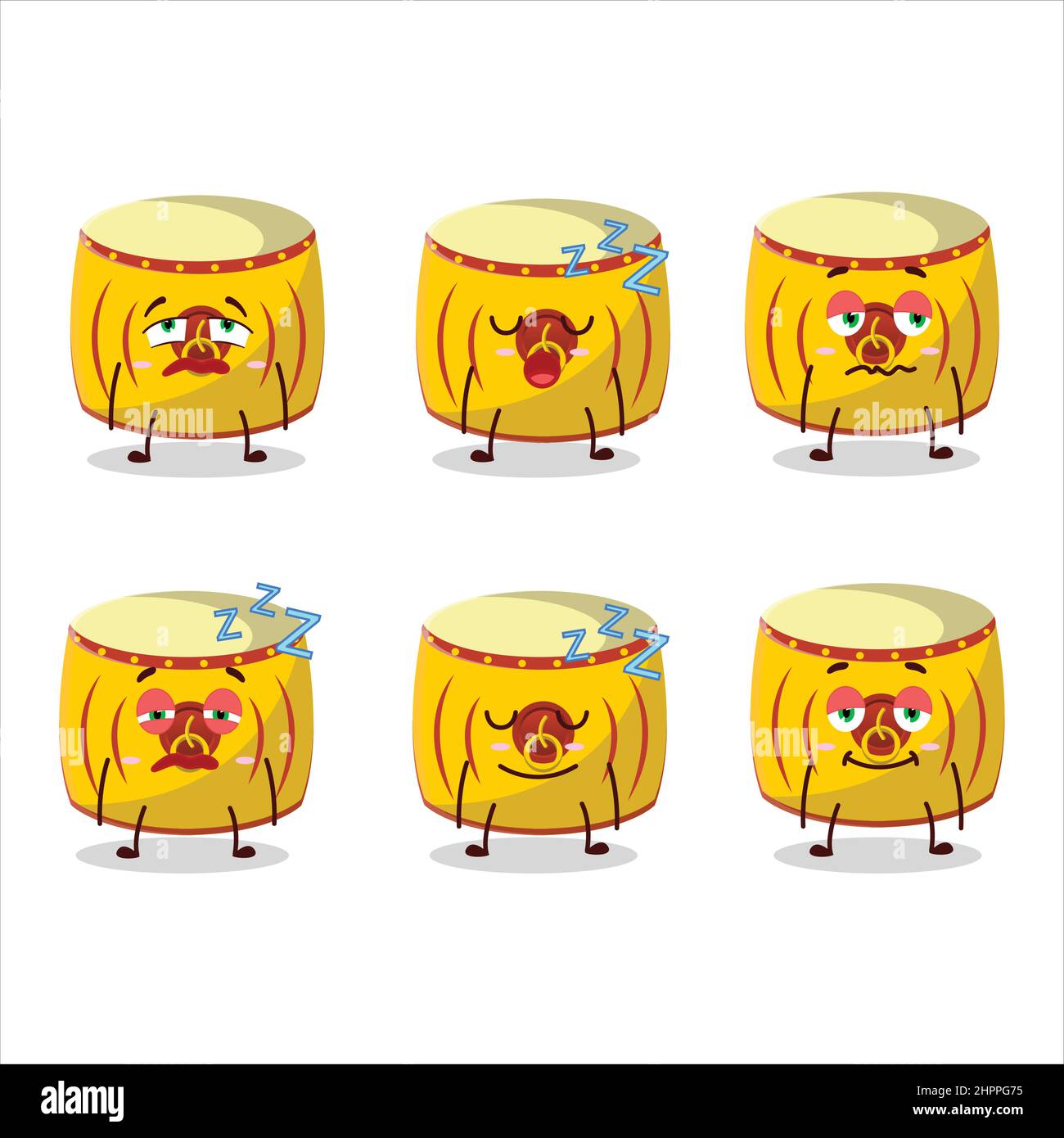 Cartoon Character Of Yellow Chinese Drum With Sleepy Expression Vector Illustration Stock