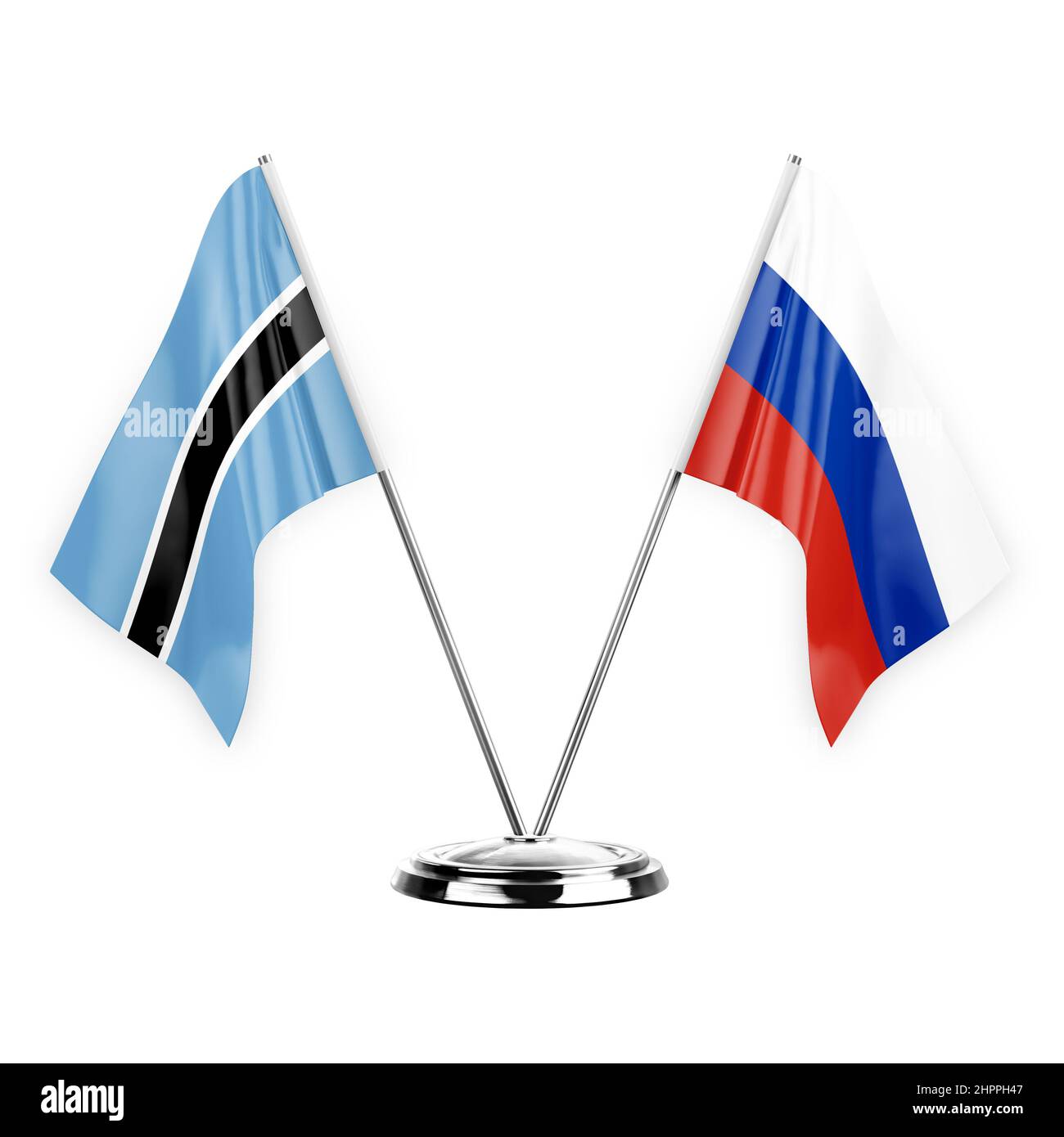 Two table flags isolated on white background 3d illustration, botswana ...