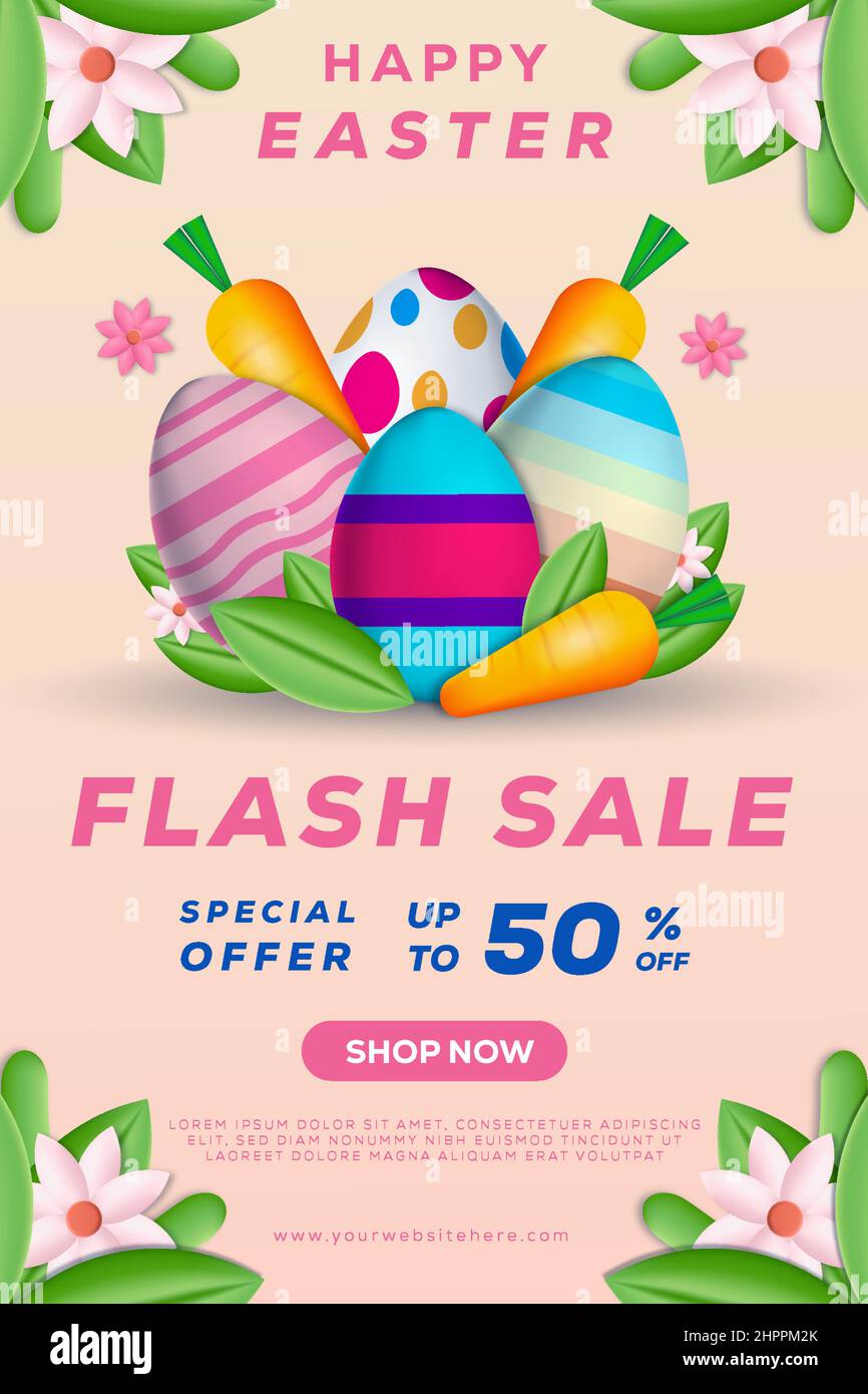 easter flash sale vertical banner with 3d illustration Stock Vector