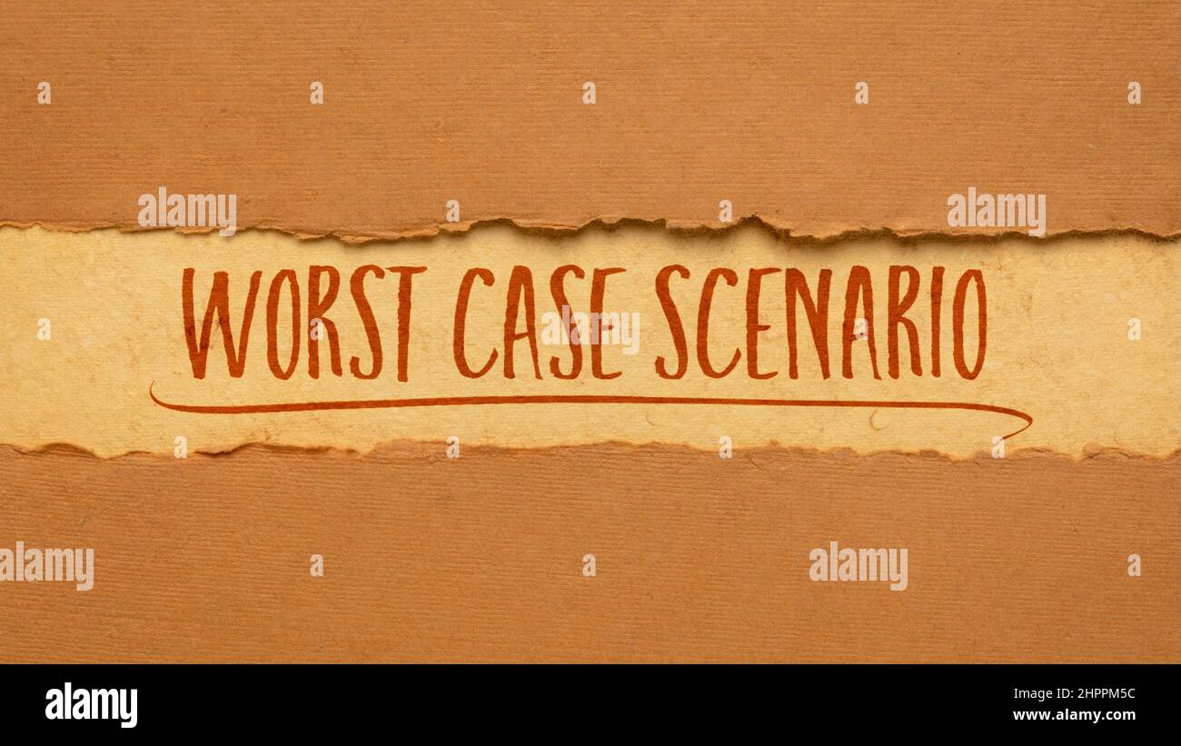 worst case scenario - risk analysis concept, handwriting on a handmade rag paper, web banner Stock Photo
