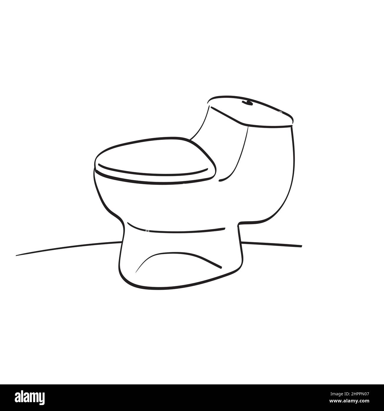 Toilet bowl illustration vector hand drawn isolated on white background line art Stock Vector