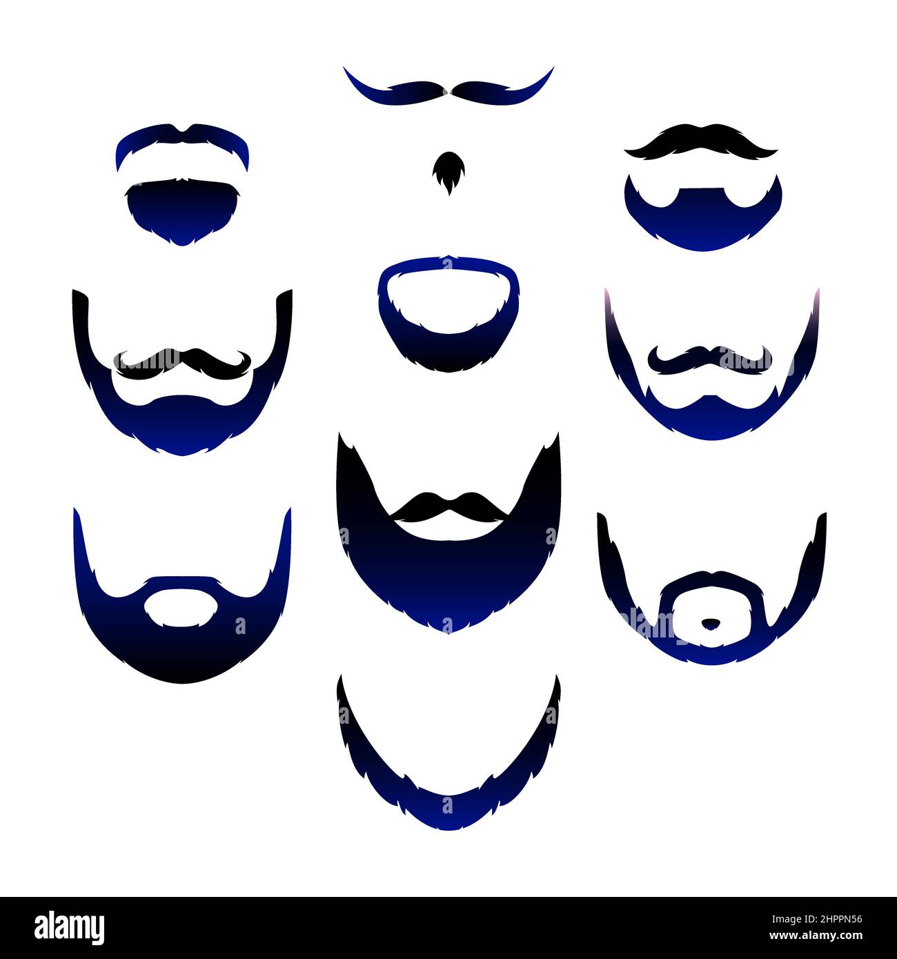 Silhouettes of different types of beards. Avatar set. Isolated Moustaches and Beards. Vector illustration Stock Vector