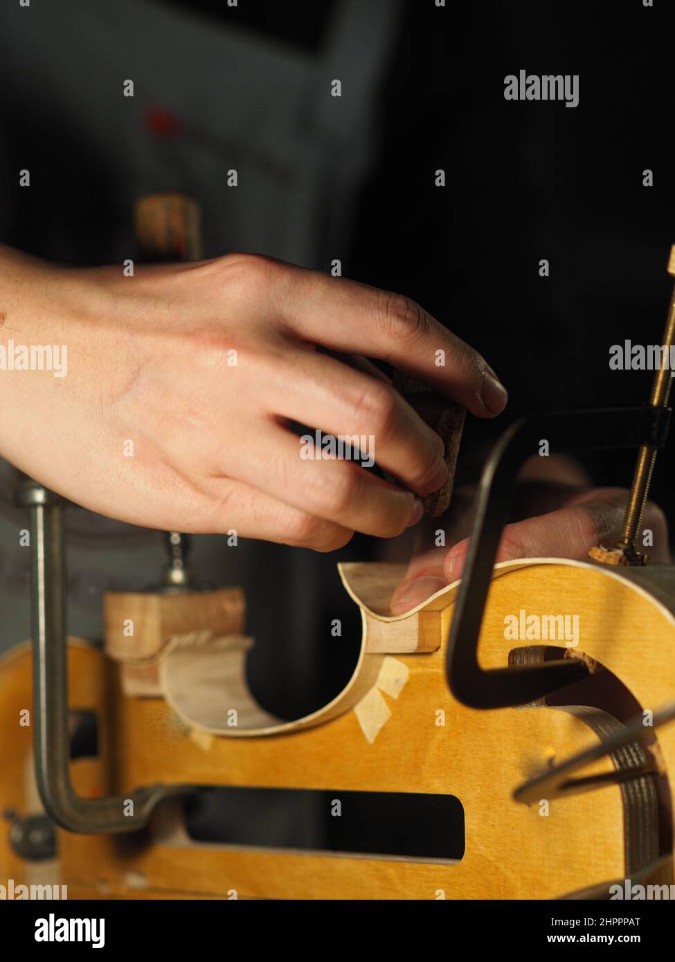 Closeup of a violin luthier at work Stock Photo Alamy