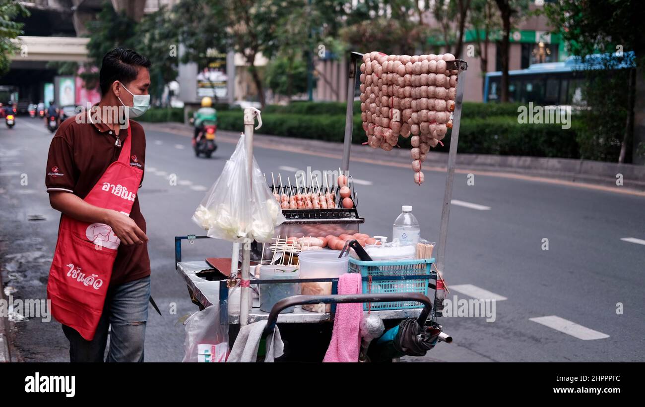 Meatball Street Food Vendor Sukhumvit Road, Klongtoey, Bangkok Thailand