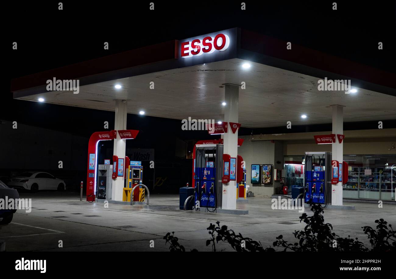 Esso gas station at night Stock Photo