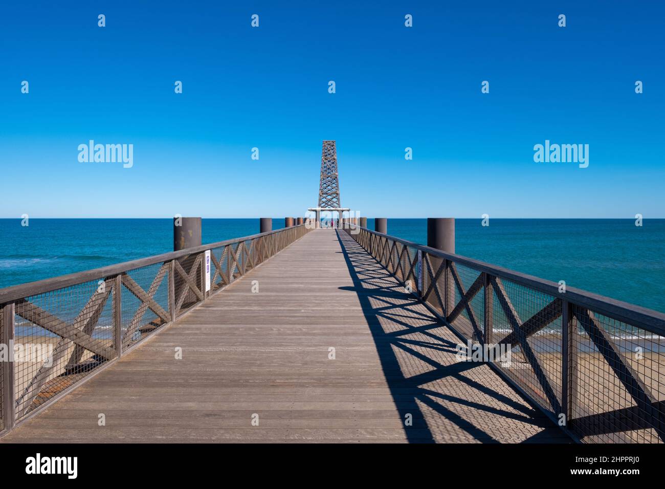 France AUde tourisme la franqui mediterranean sea pontoon horizon blue sky and sea Stock Photo