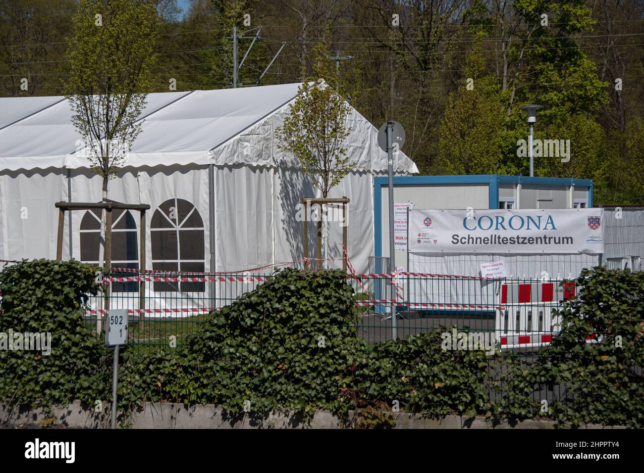 Bad Honnef, Germany  25 April 2021,  A Corona rapid test center in Bad Honnef Stock Photo