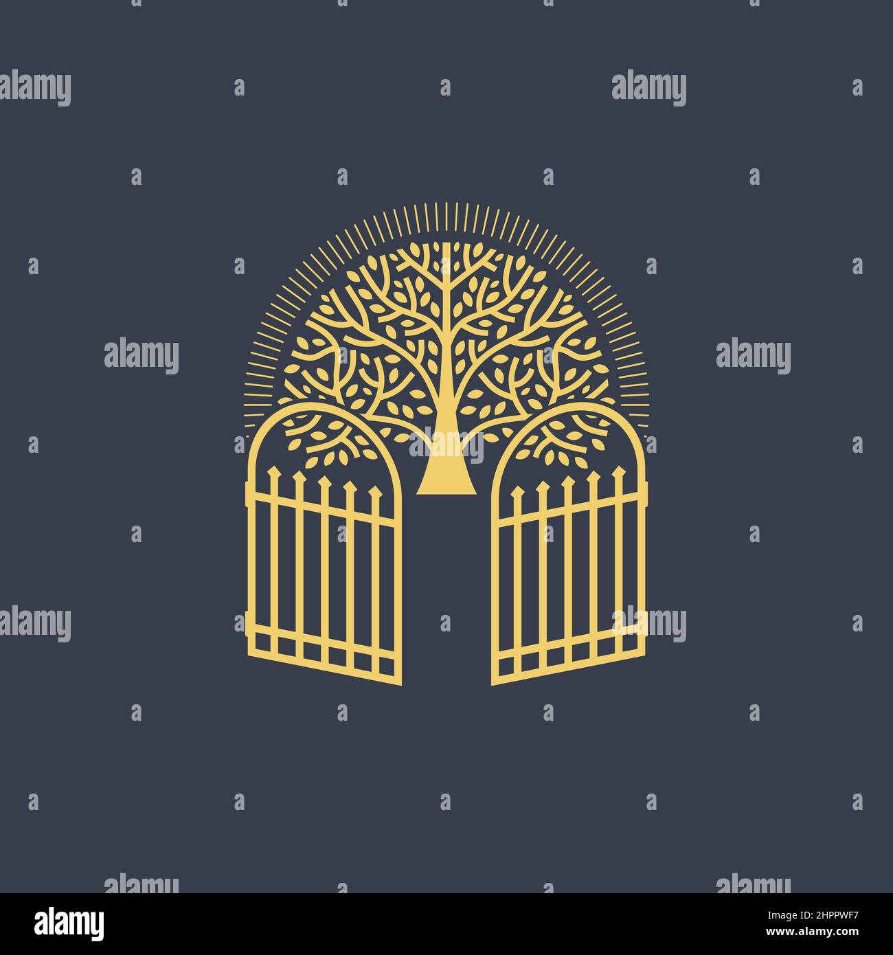 The Tree of Eternal Life in Paradise. Heaven after the resurrection. Stock Vector