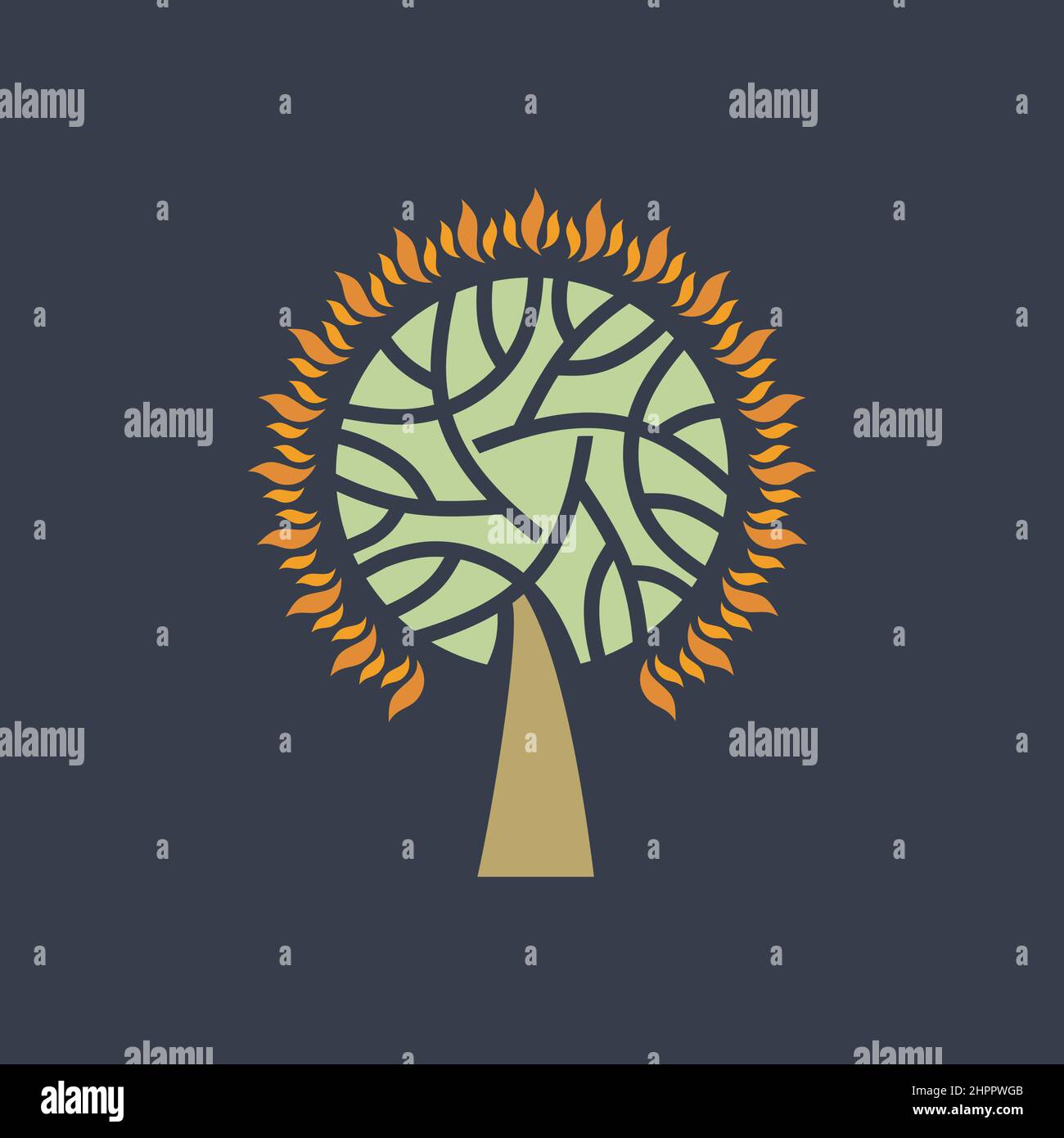 A wonderful plant. The burning bush that the prophet Moses saw. Bible illustration. Stock Vector