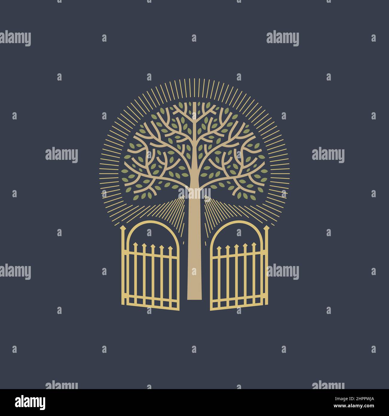 The Tree of Eternal Life in Paradise. Heaven after the resurrection. Stock Vector