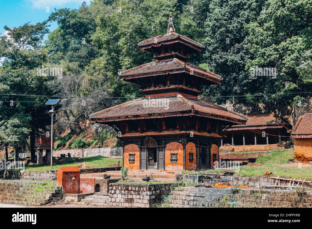 One of the Hindu temples in Panauti. This village in the Kathmandu Valley is an important pilgrimage site. Stock Photo