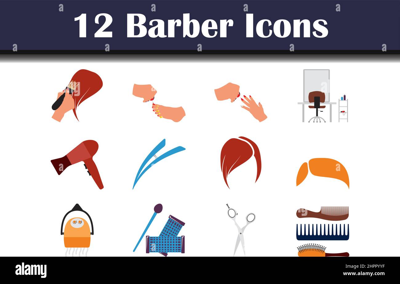 Barber Icon Set. Flat Design. Fully editable vector illustration. Text ...