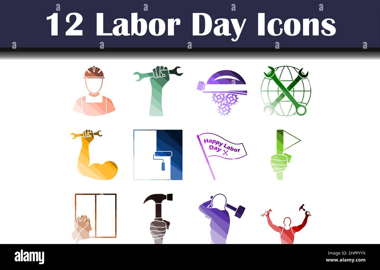 Labor Day Icon Set. Flat Color Ladder Design. Vector Illustration Stock ...