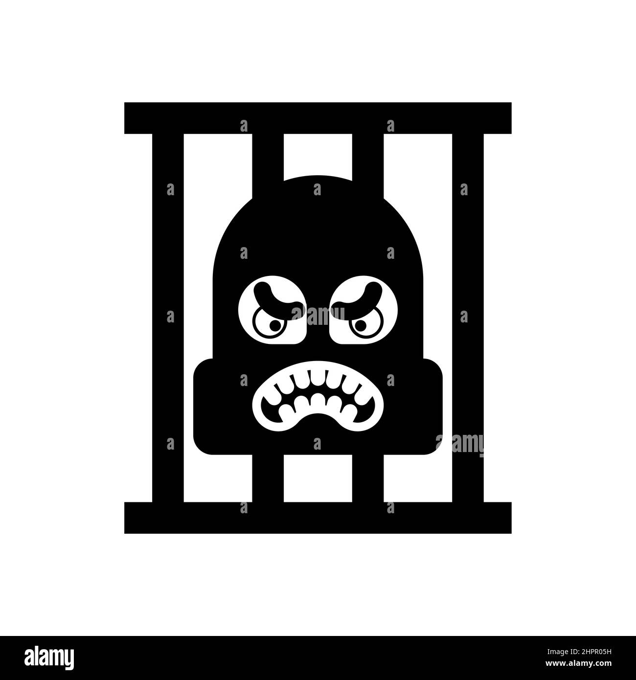 Criminal in jail icon. Bandit in prison sign. Stock Vector