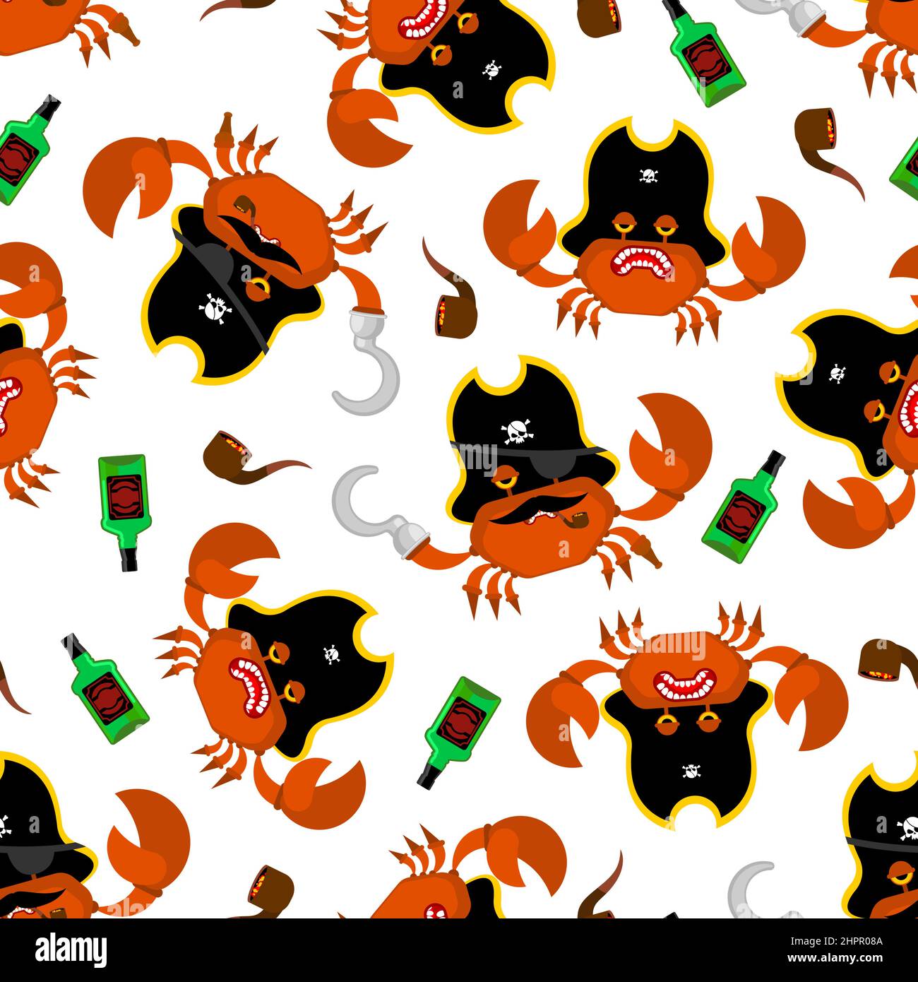 Crab Pirate pattern seamless. sea cancer filibuster background. Vector ...