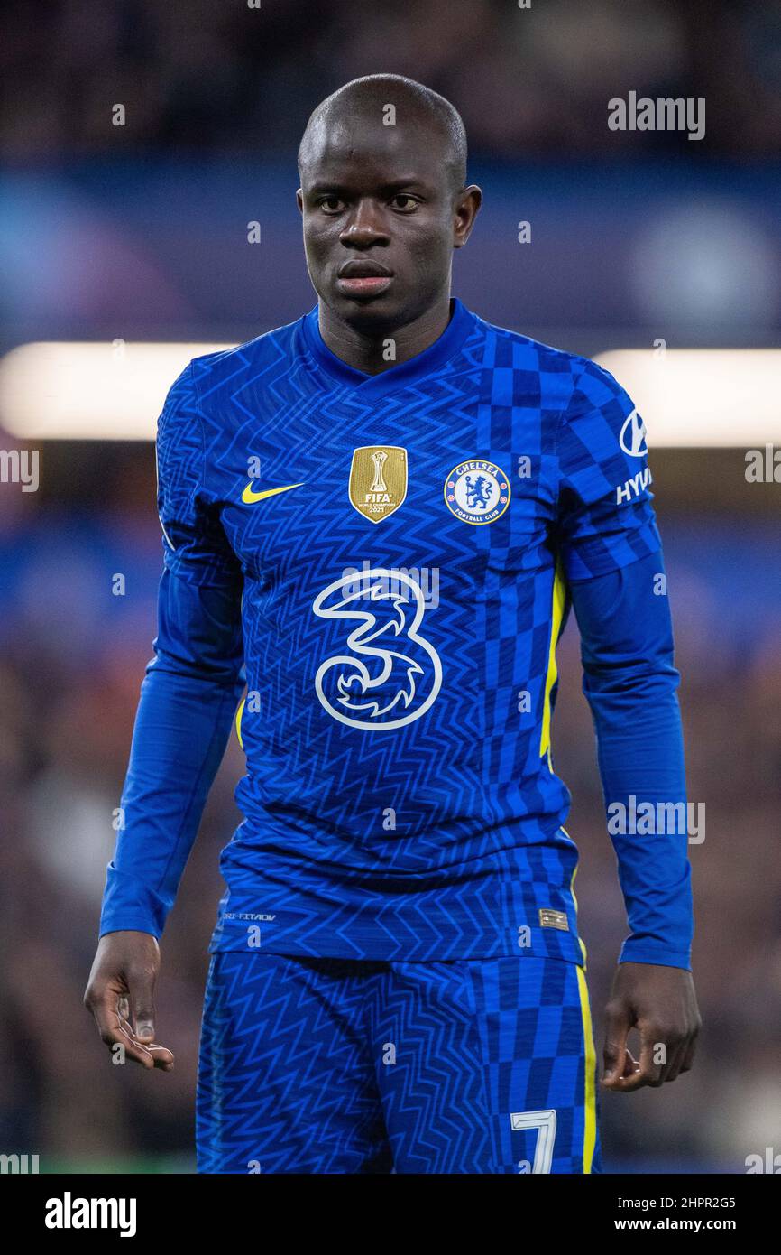 LONDON, ENGLAND - FEBRUARY 22: N'Golo Kante of Chelsea FC during the UEFA Champions League Round Of Sixteen Leg One match between Chelsea FC and Lille Stock Photo