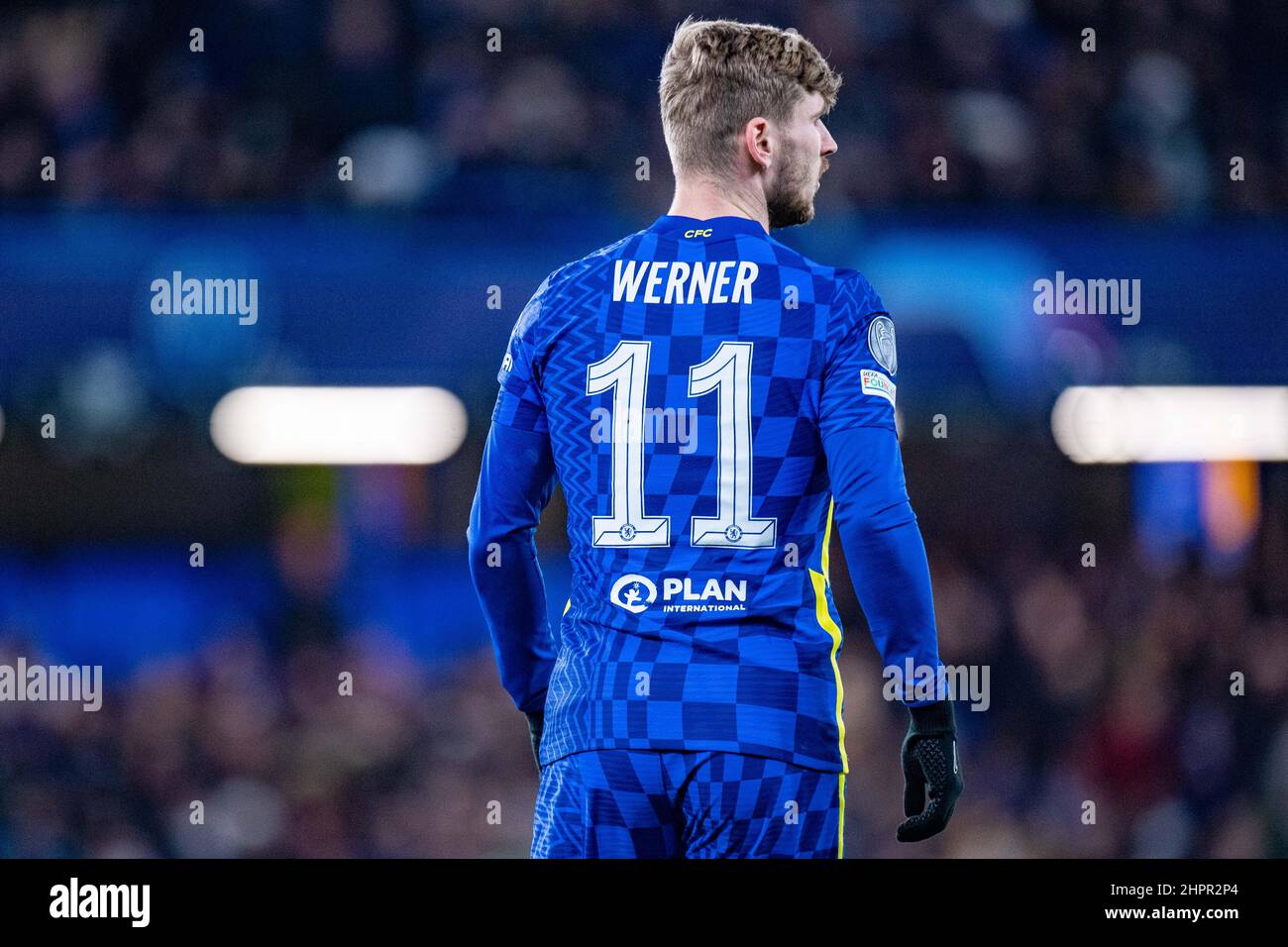 LONDON, ENGLAND - FEBRUARY 22: Timo Werner of Chelsea FC during the UEFA Champions League Round Of Sixteen Leg One match between Chelsea FC and Lille Stock Photo
