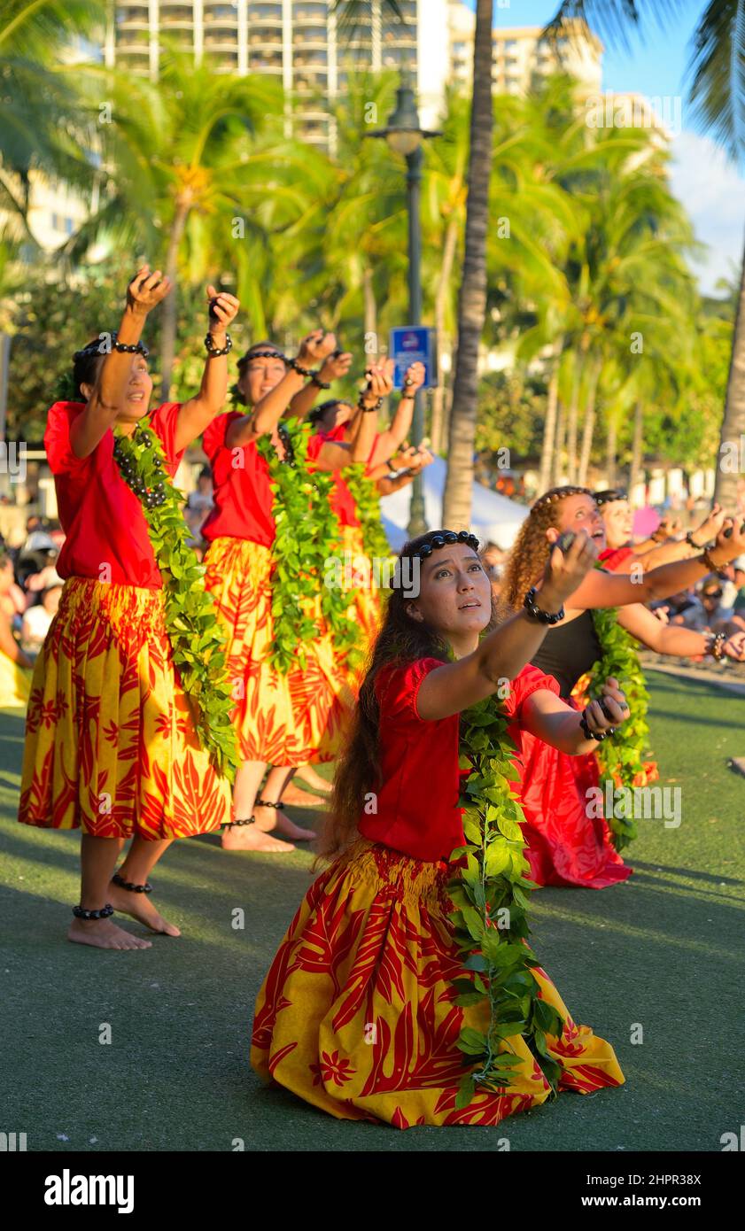 Scenic impressions from renowned Waikiki beach in Honolulu, Oahu HI