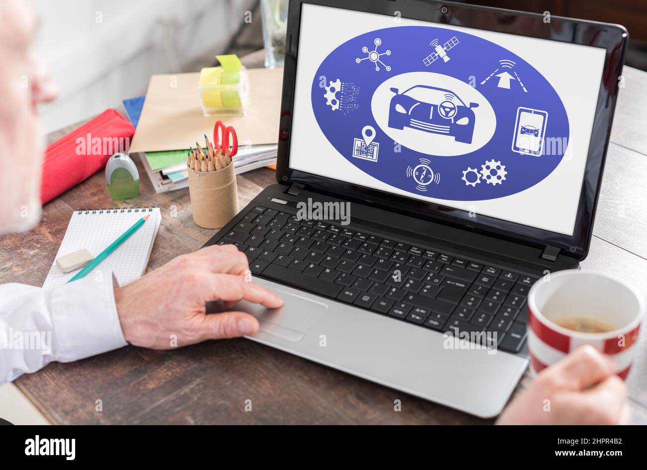 Driverless car concept shown on a laptop screen Stock Photo