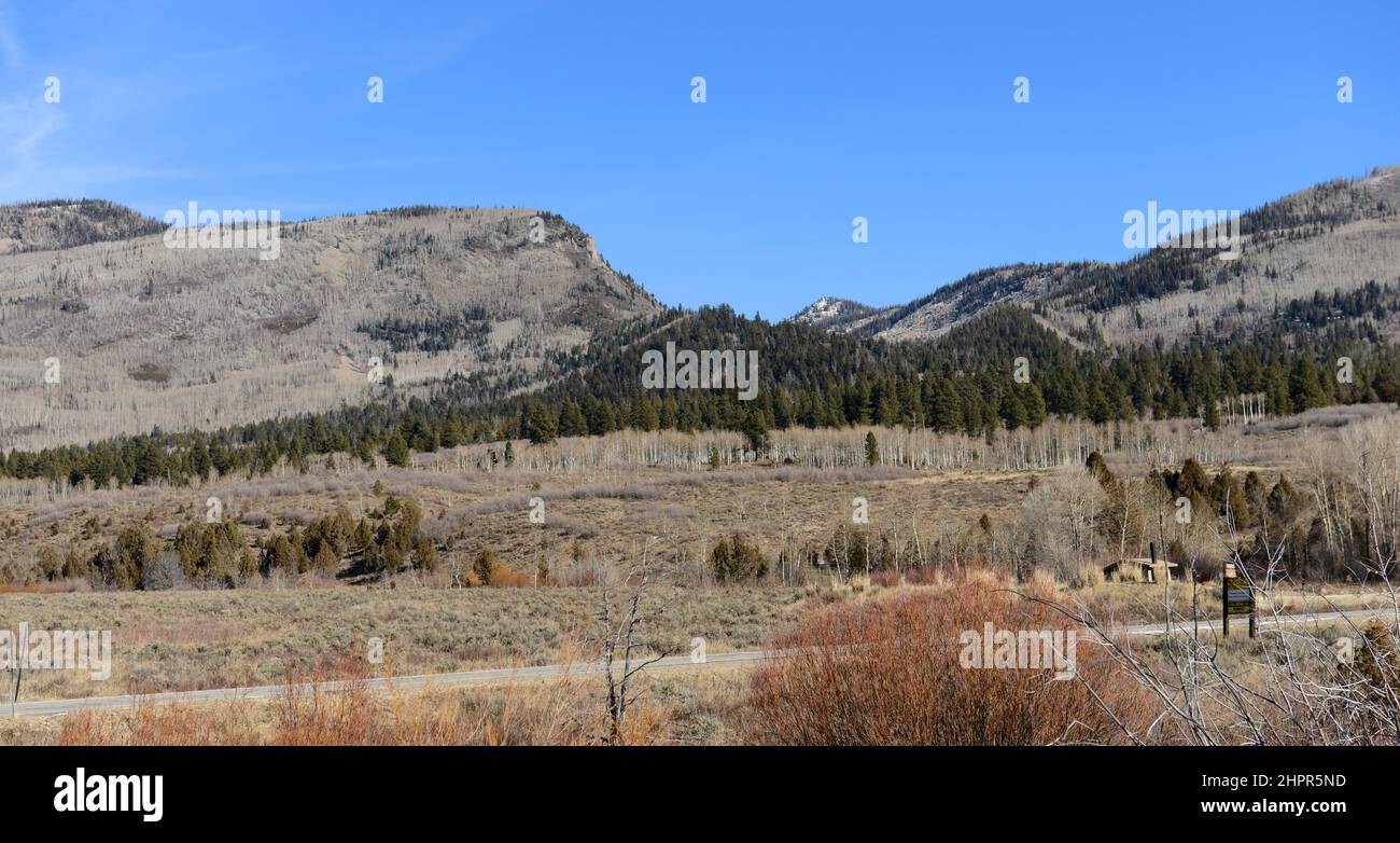Landscapes along the Provo river in the Wasatch forest in Utah, USA. Stock Photo