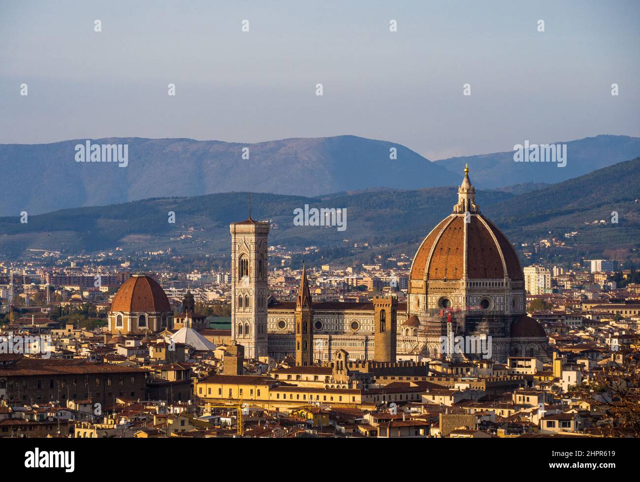 Italy, Tuscany, Florence, historic old town and Arno river in the evening Stock Photo