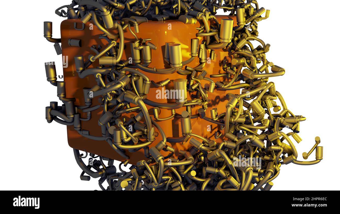 3d-illustration-composition-of-metal-pipes-ower-abstract-shape-stock