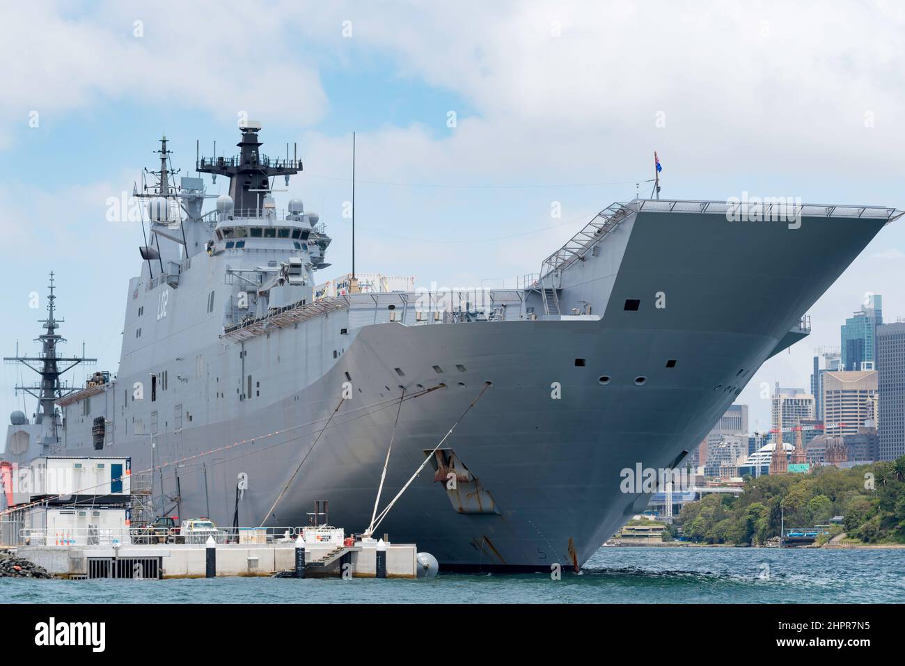 Royal Australian Navy landing helicopter dock ship HMAS Adelaide (L01) at Garden Island is a Canberra-class helicopter carrier amphibious assault ship Stock Photo