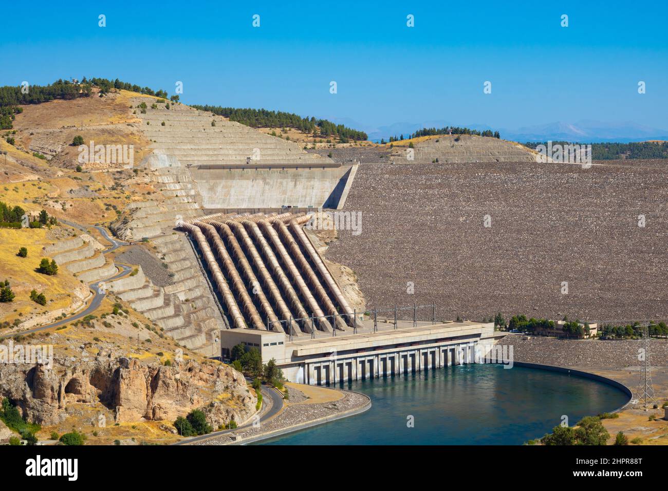 Hydroelectric Power Plant. Penstocks and turbines of a dam. Ataturk