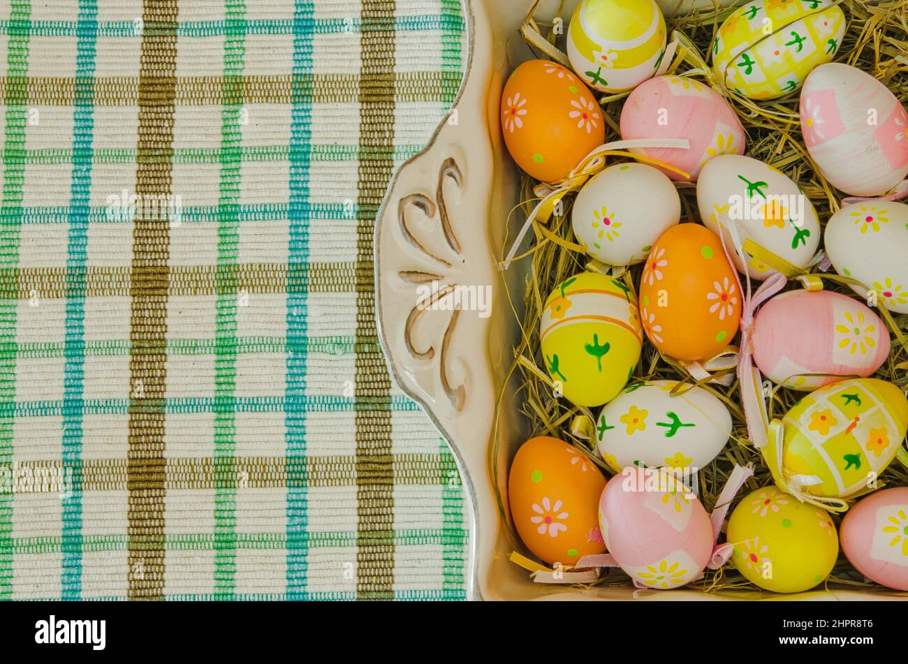 Easter background with easter eggs. Stock Photo