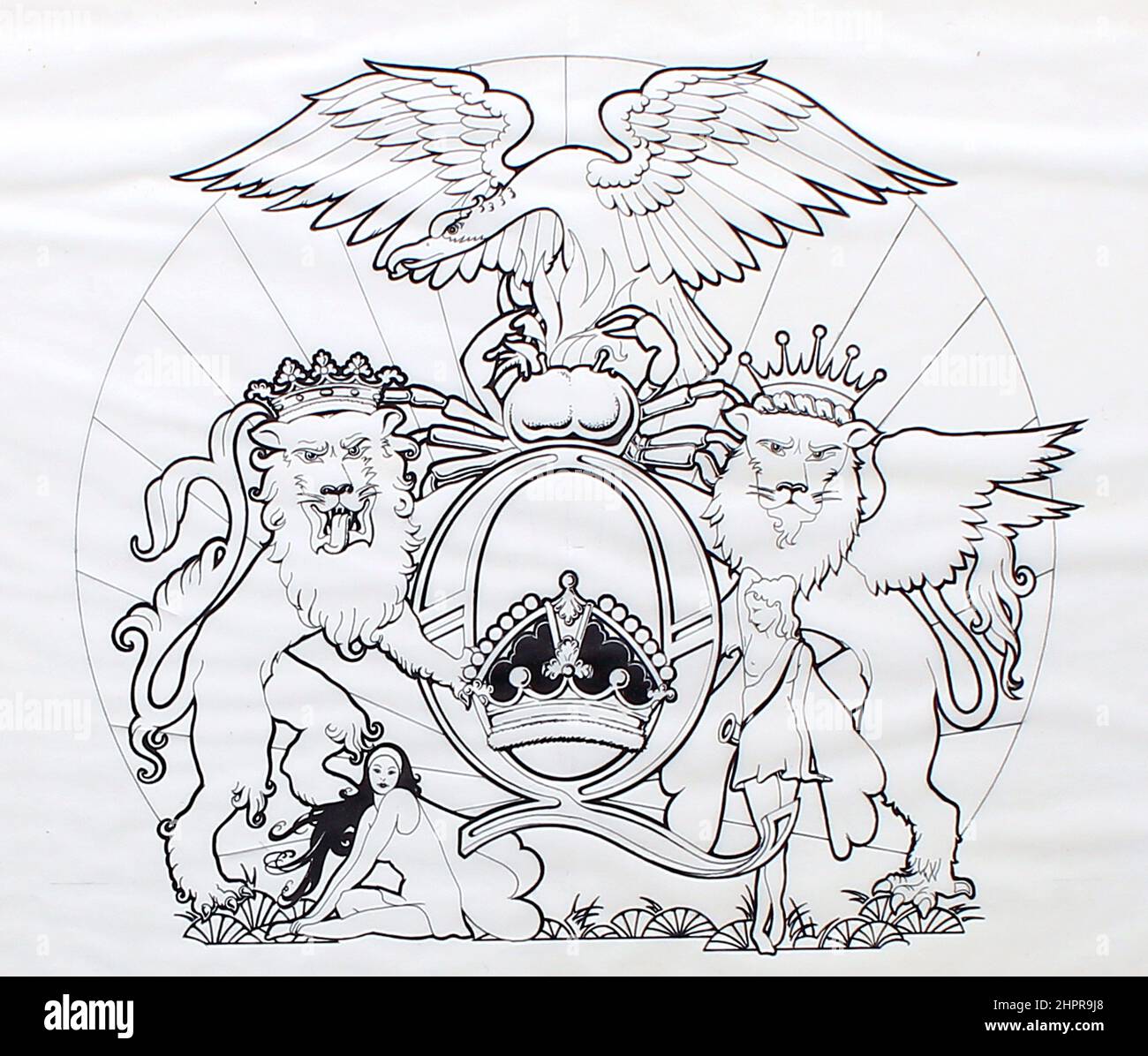 Undated handout photo issued by Gardiner Houlgate of a pen-and-ink drawing on tracing paper used by artist David Costa to guide his airbrush design for the front cover of the 1976 Queen album A Day At The Races. Issue date: Wednesday February 23, 2022. Stock Photo