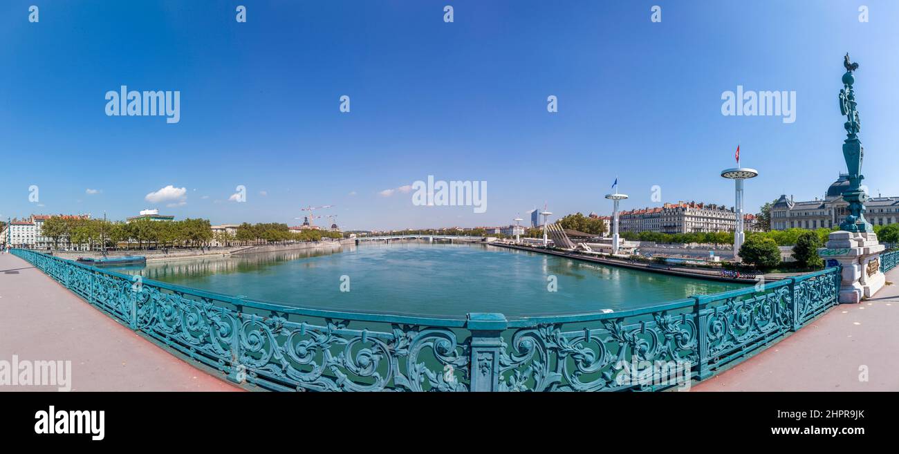 view to Rriver rhone and skyline of Lyon, France Stock Photo