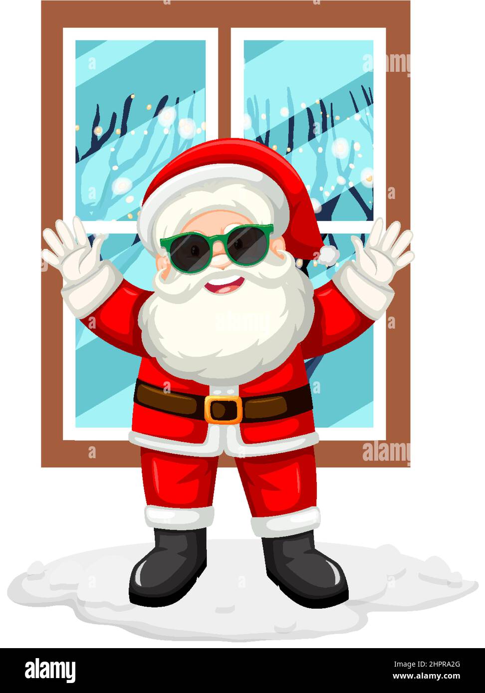 Happy Santa wearing sunglasses by the window illustration Stock Vector ...