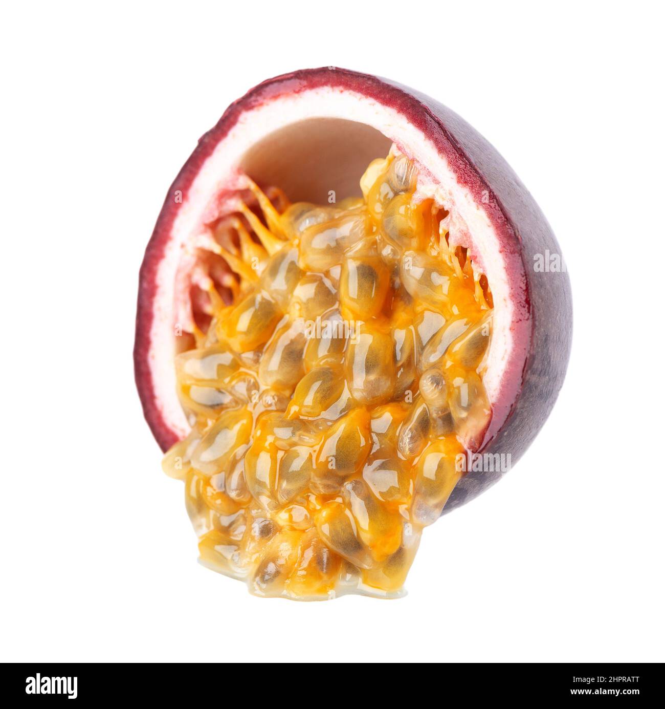 Passion fruit isolated on white background. Half of passionfruit or maracuya, exotic fruit. Clipping path Stock Photo