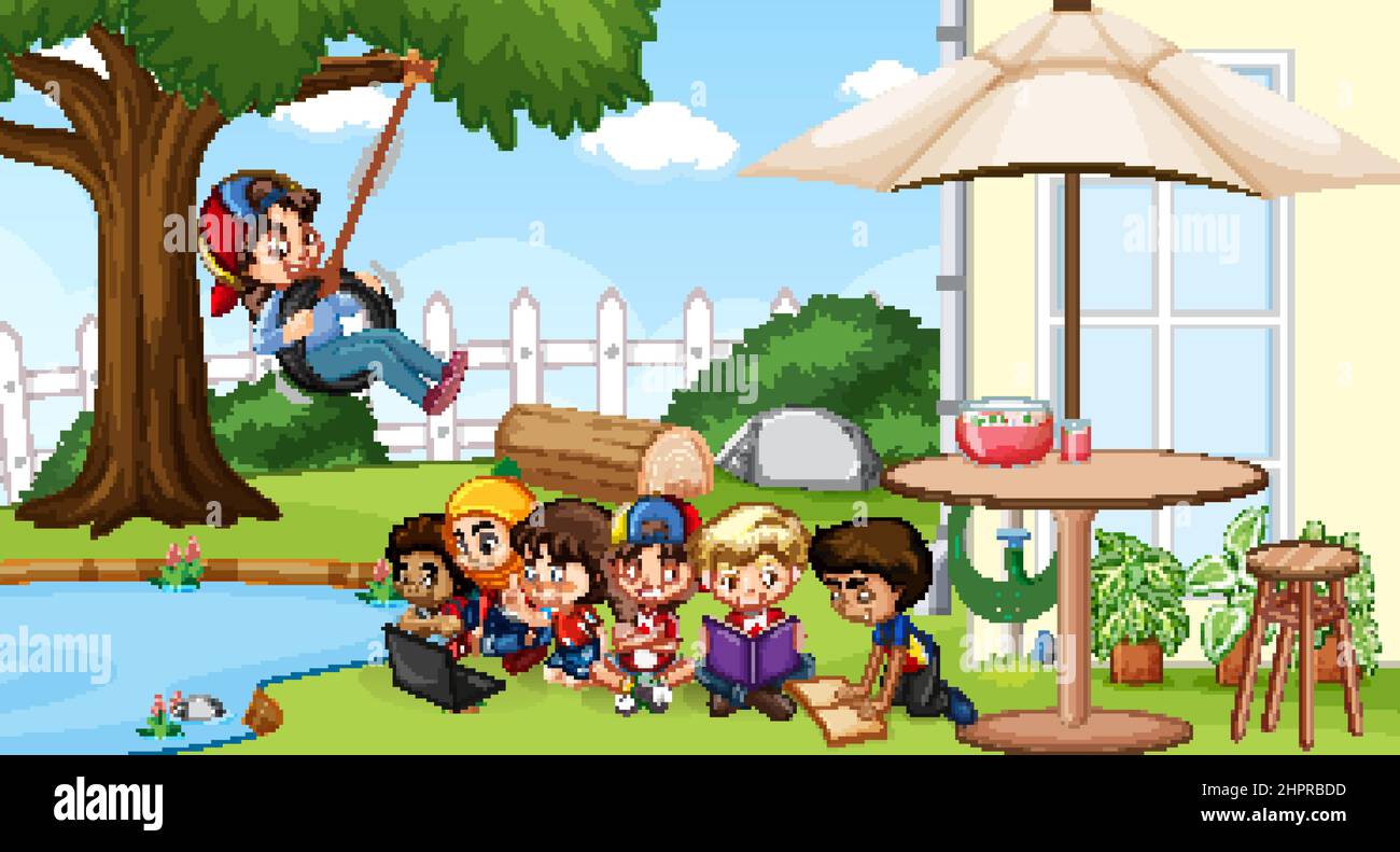 Scene with children in the park illustration Stock Vector Image & Art ...