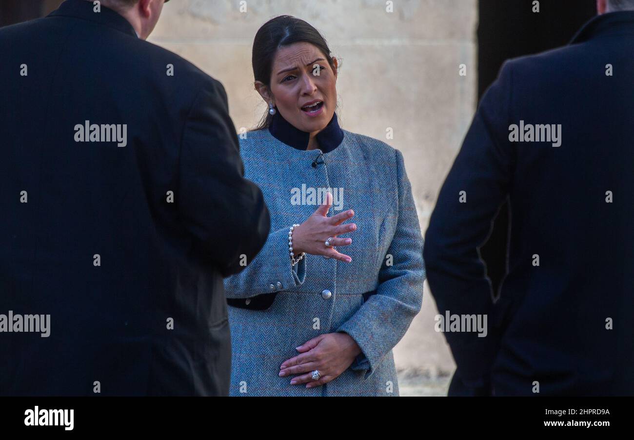London, England, UK. 23rd Feb, 2022. Home Secretary PRITI PATEL is seen at The Household Cavalry Museum giving an interview on visa waivers for soldiers. (Credit Image: © Tayfun Salci/ZUMA Press Wire) Stock Photo