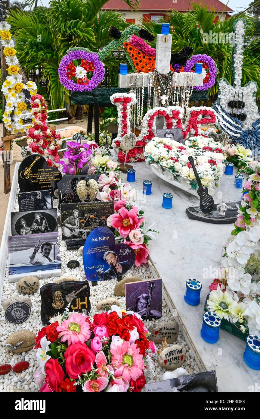 The tomb of legendary French rock singer Johnny Hallyday in Lorient, Saint-Barthélemy Stock Photo