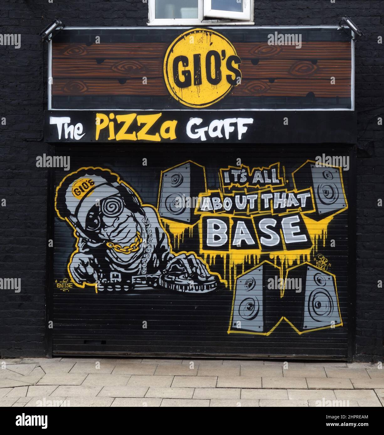 Graffiti style artwork promoting a pizza takeaway. Stock Photo
