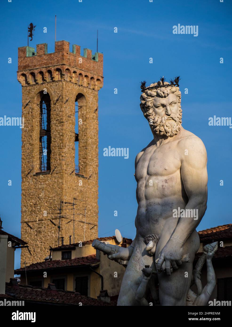 Italy, Florence, The Fountain of Neptune at Piazza della Signoria in front of the Palazzo Vecchio Stock Photo