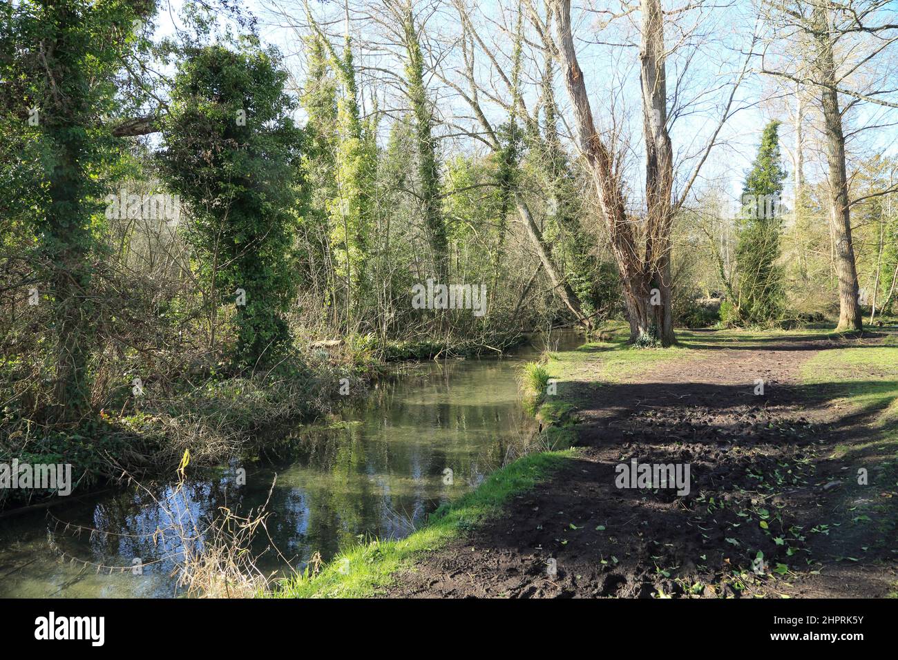 Footpath beside River Dour at Kearsney Abbey Park parallel to Lower