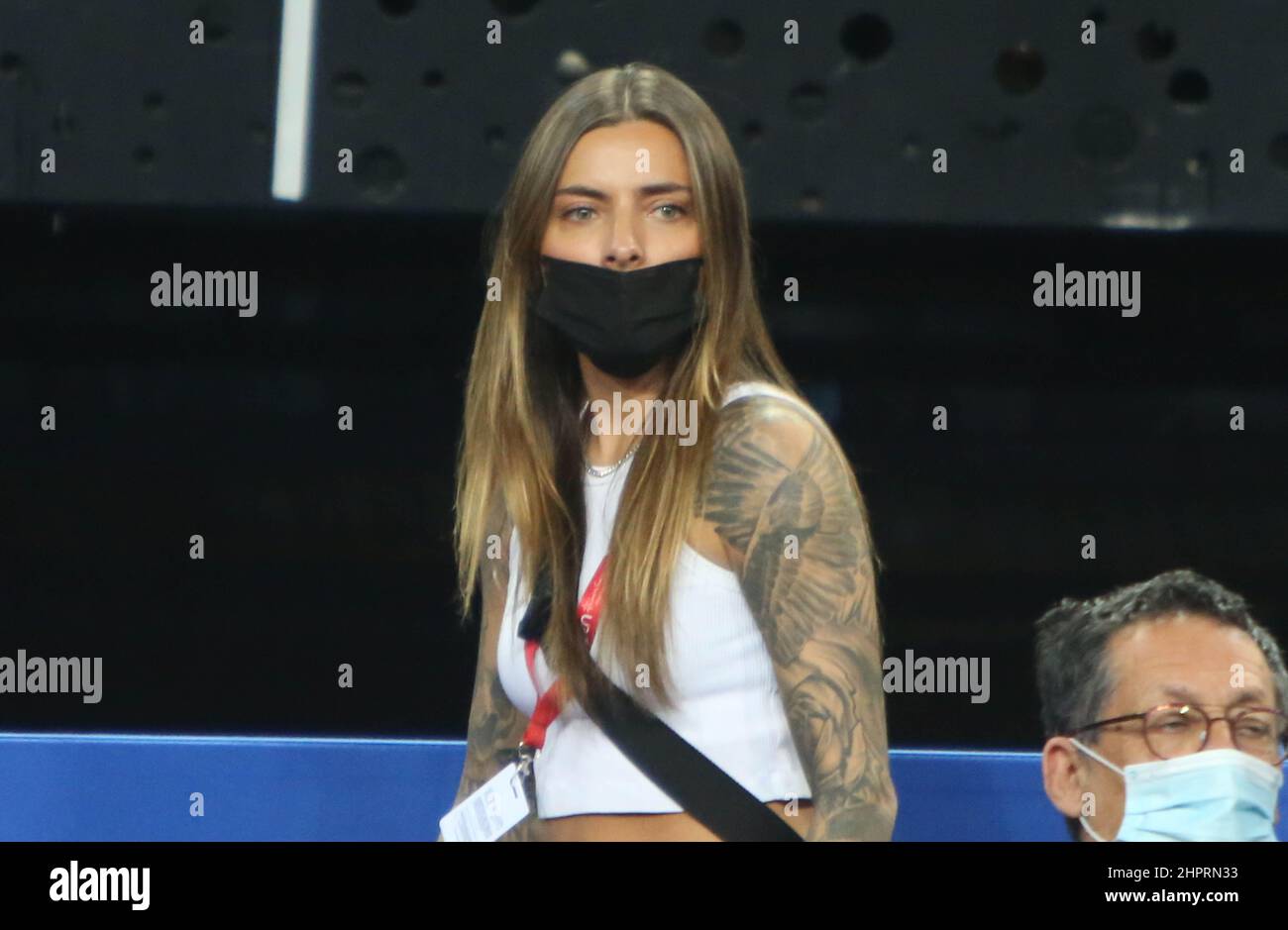 Sophia Thomalla, girlfriend of Alexander Zverev of Germany during his match against Mikael Ymer of Sweden during the semi-finals at the Open Sud de France 2022, ATP 250 tennis tournament on February