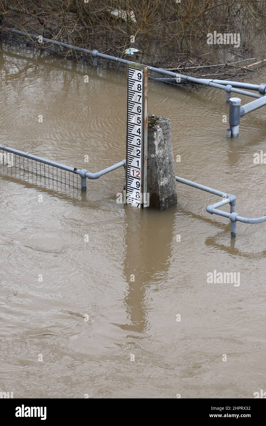 The River Severn in flood at the Mythe Bridge and Mythe Bridge Water Treatment Works, just north of Tewkesbury, Gloucestershire  Picture by Antony Tho Stock Photo