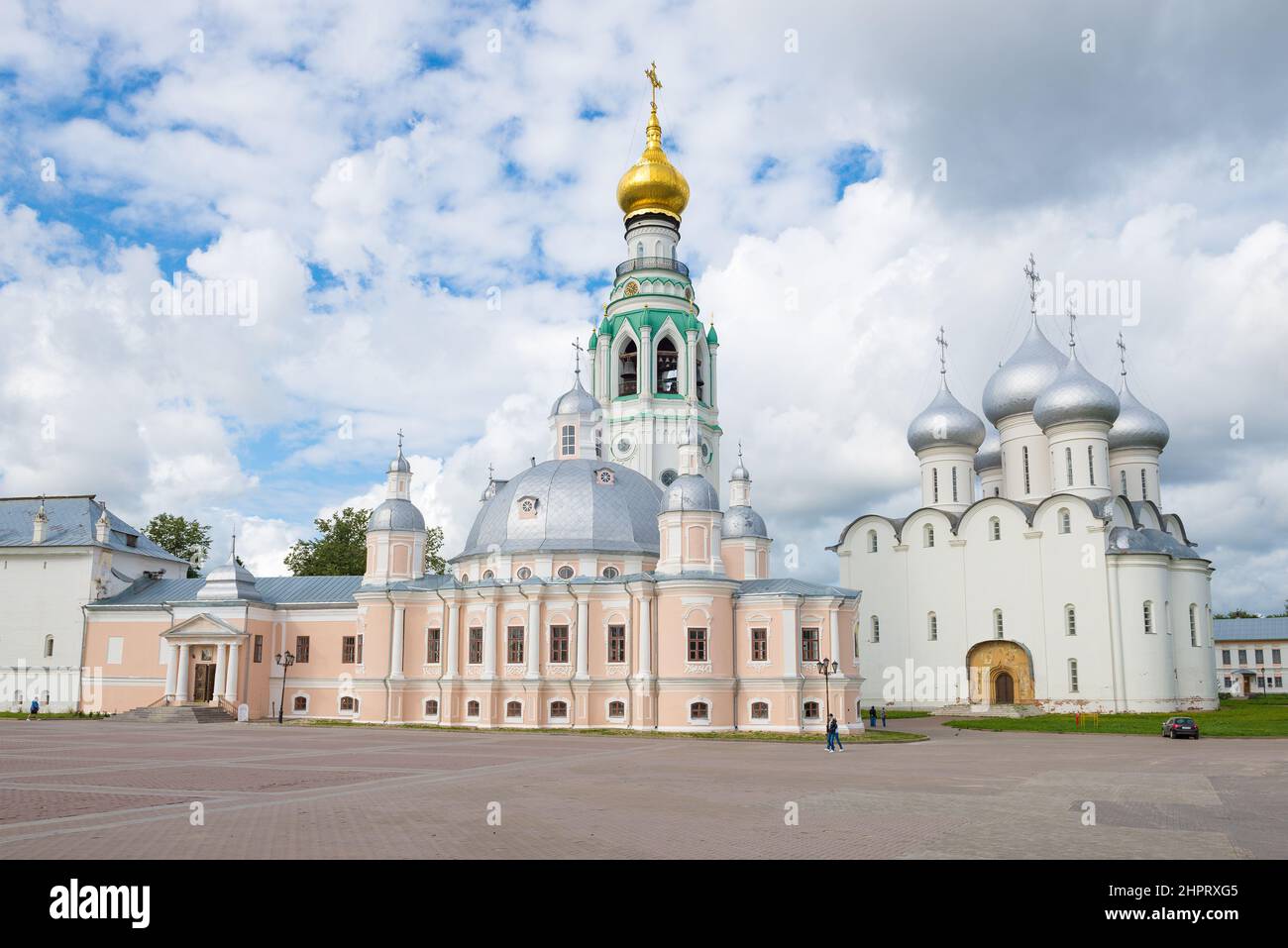 Ancient Cathedrals of the Resurrection of Christ and St. Sophia on the Kremlin Square on August afternoon. Historical center of Vologda. Russia Stock Photo
