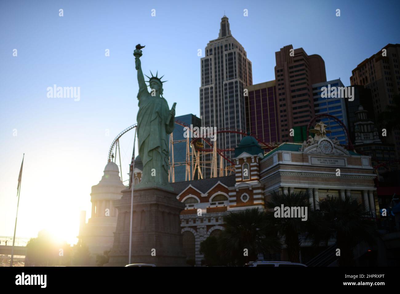 Half-scale Statue of Liberty replica standing 150 feet & completed in 1997 outside a Vegas hotel. Stock Photo