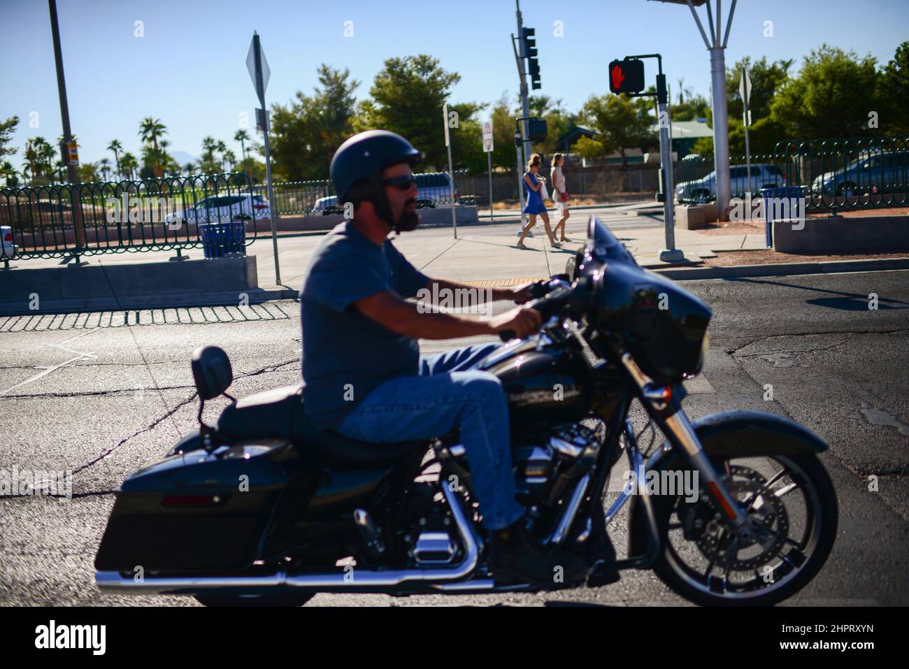 Harley Davidson rider in Las Vegas Stock Photo